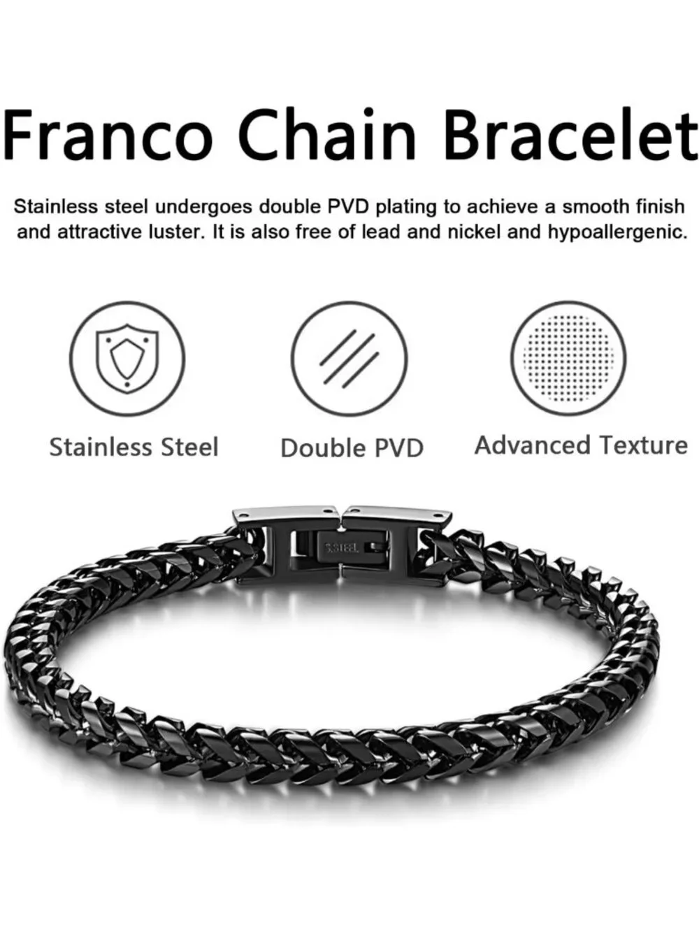 Men's Stainless Steel Franco Chain Bracelet with Fold Over Clasp - Stylish